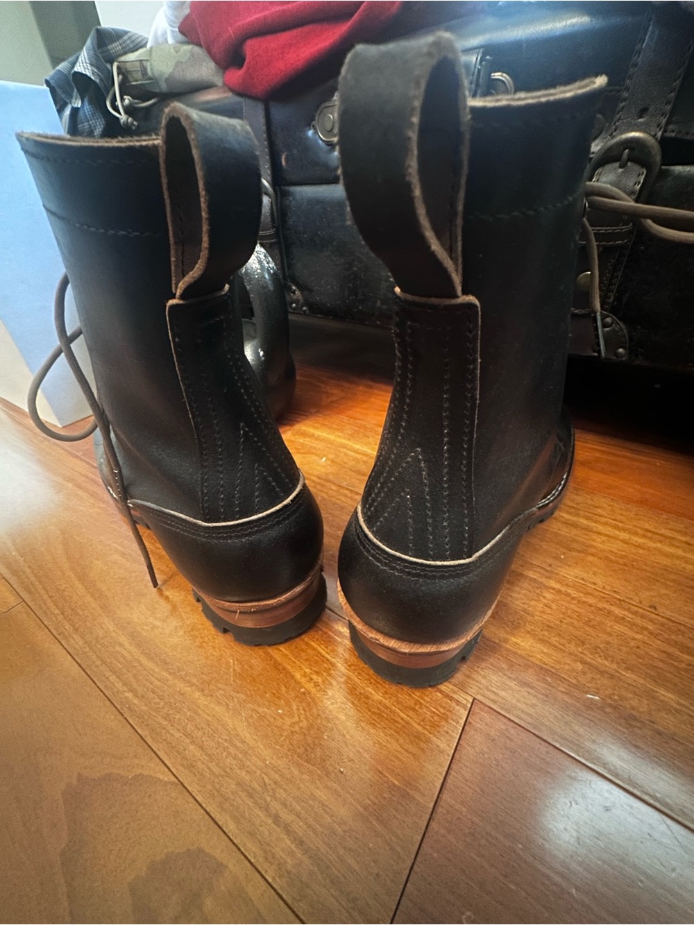 Men's Black Leather Pull-Tab Lace-Up Work Boots